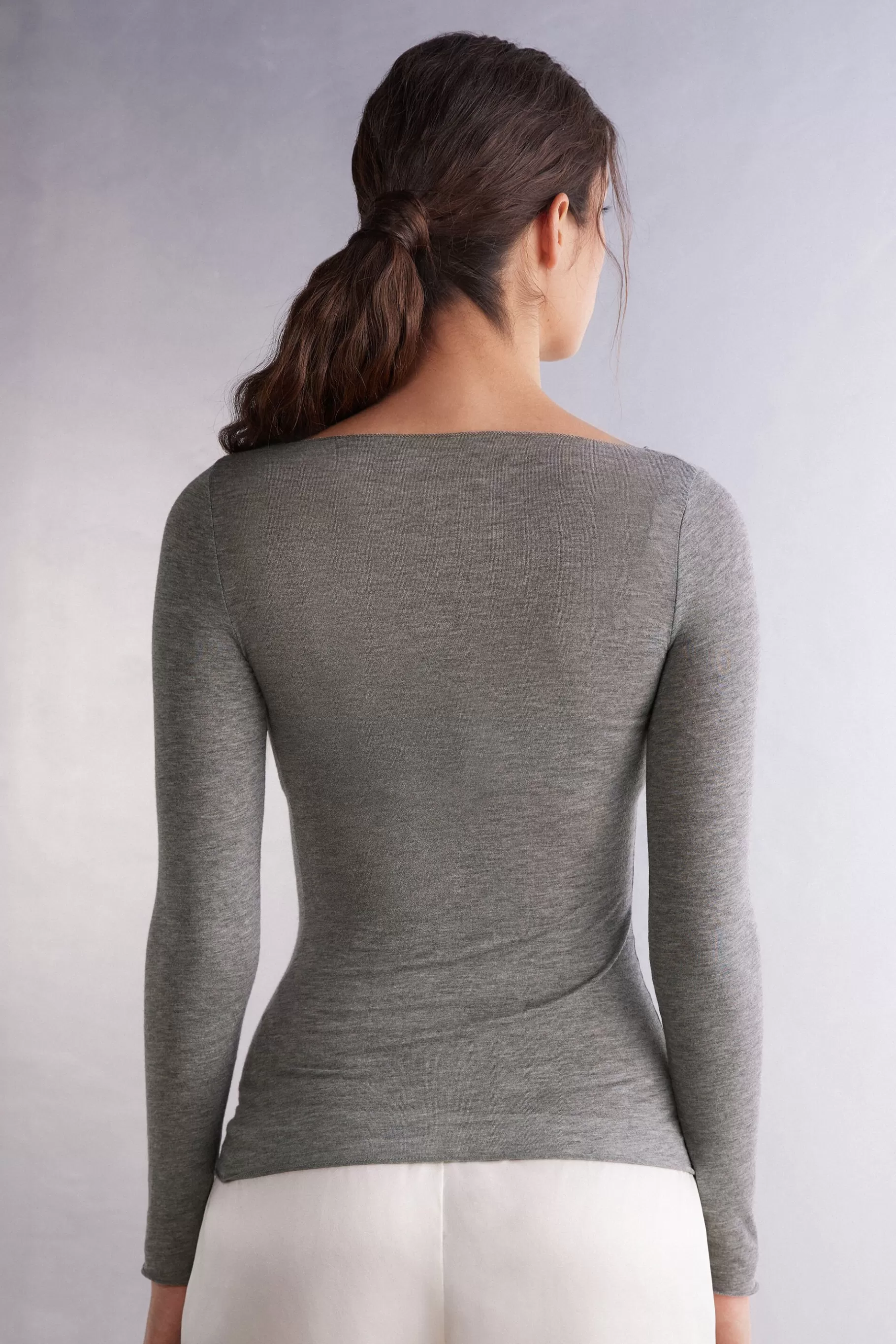 Intimissimi Långärmat^Boat Neck Ultralight tröja i modalkashmir