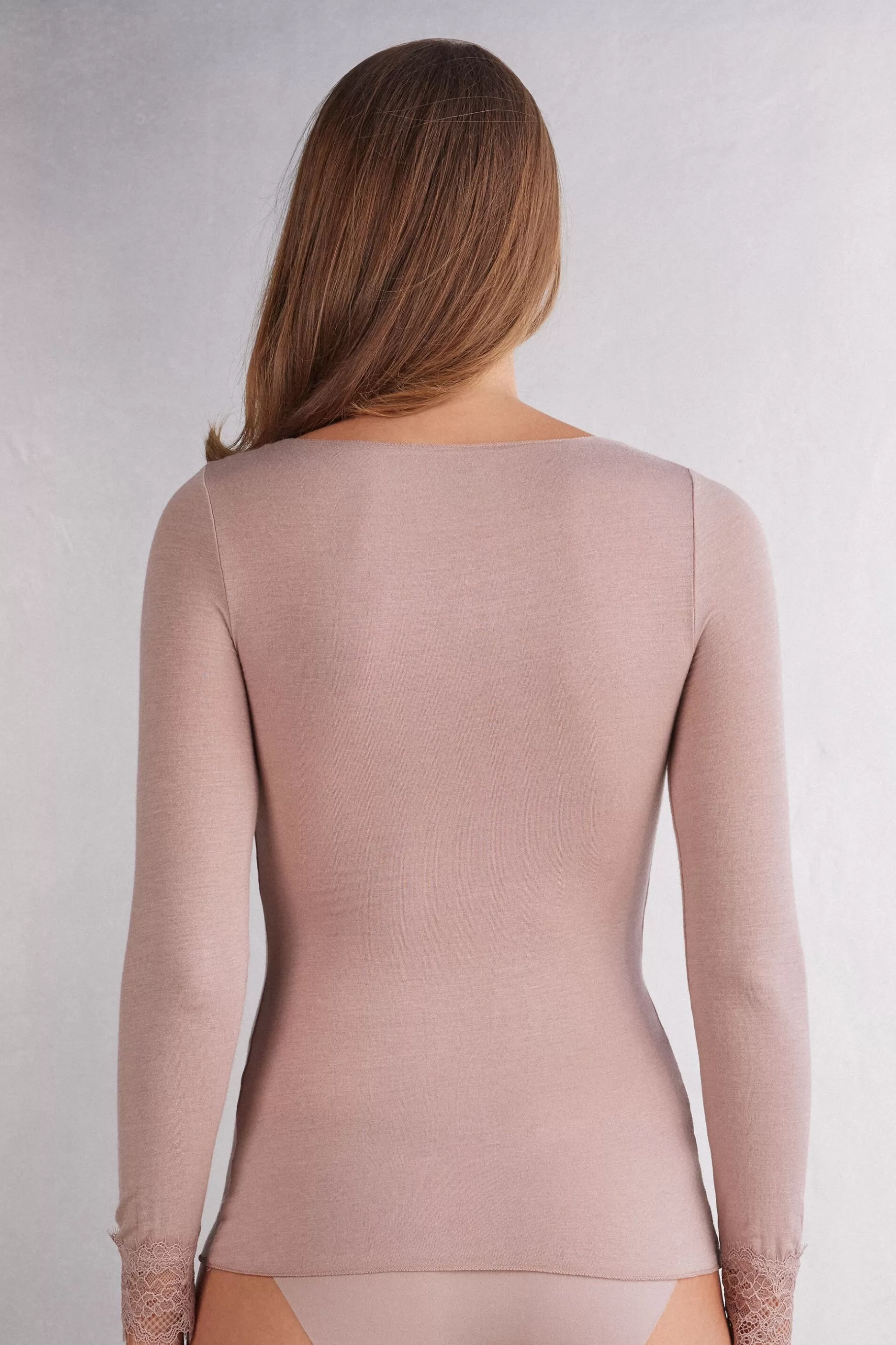 Intimissimi Långärmat^Ultralight lång blus i modalkashmir och spets